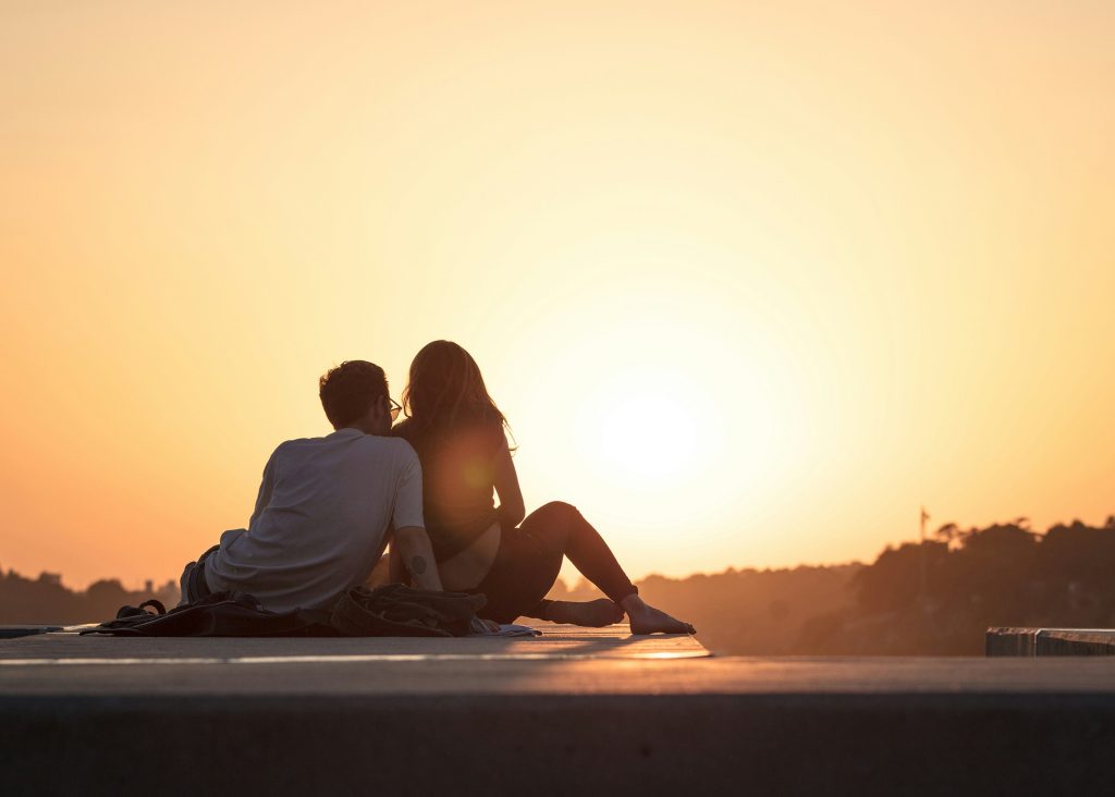 Honeymoon couple at sunset